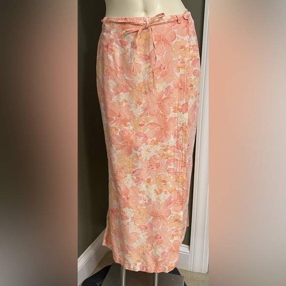 Liz Claiborne Linen Blend Wrap Skirt Suit 2 piece Peach Floral Size S/6 - Picture 4 of 16